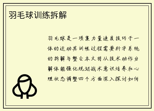 羽毛球训练拆解