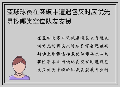 篮球球员在突破中遭遇包夹时应优先寻找哪类空位队友支援